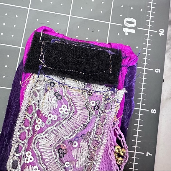 PURPLE VELVET GYPSY COIN CHARM CUFF BRACELET TEXTILE FIBER ART LUXURY SIGNED 7’ - Picture 3 of 15